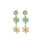 Crystal Flower Earrings - Green