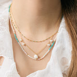 Joleena Necklace Sterling Silver - Gold + Green