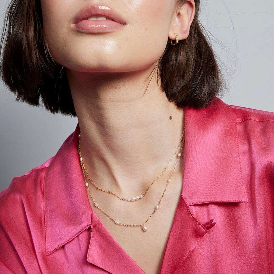 Ana Pearl Necklace Sterling Silver - Gold