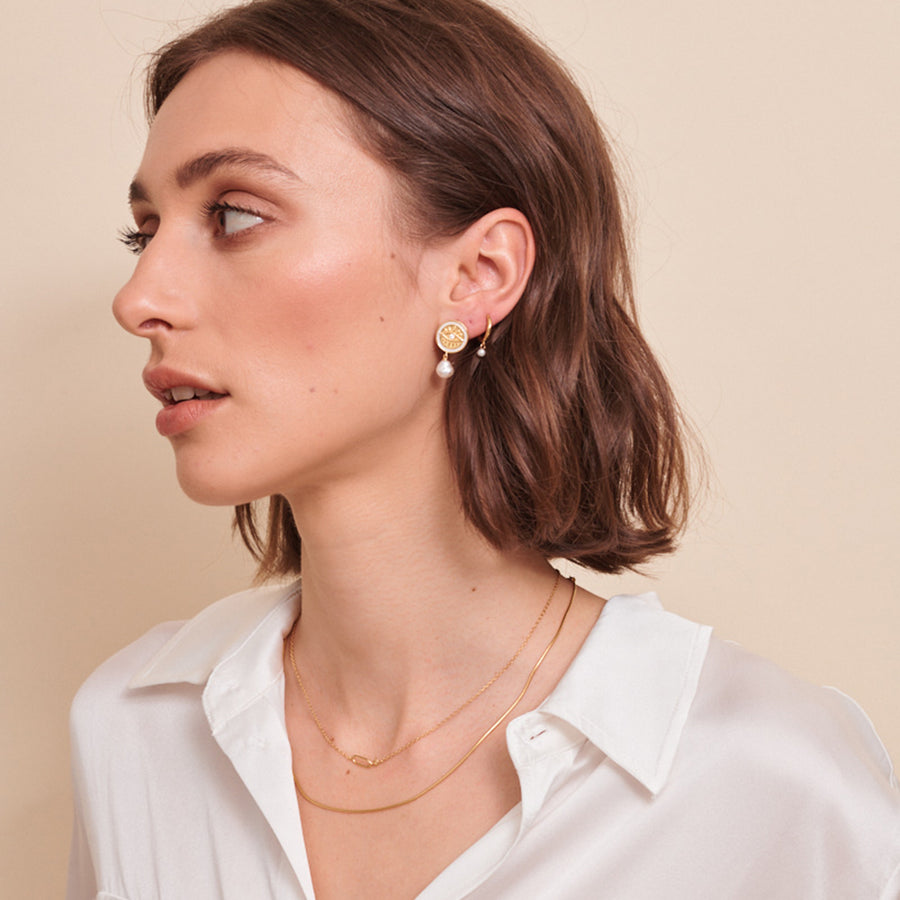Chantal Pearl Sleepers Sterling Silver - Gold - Jolie & Deen 